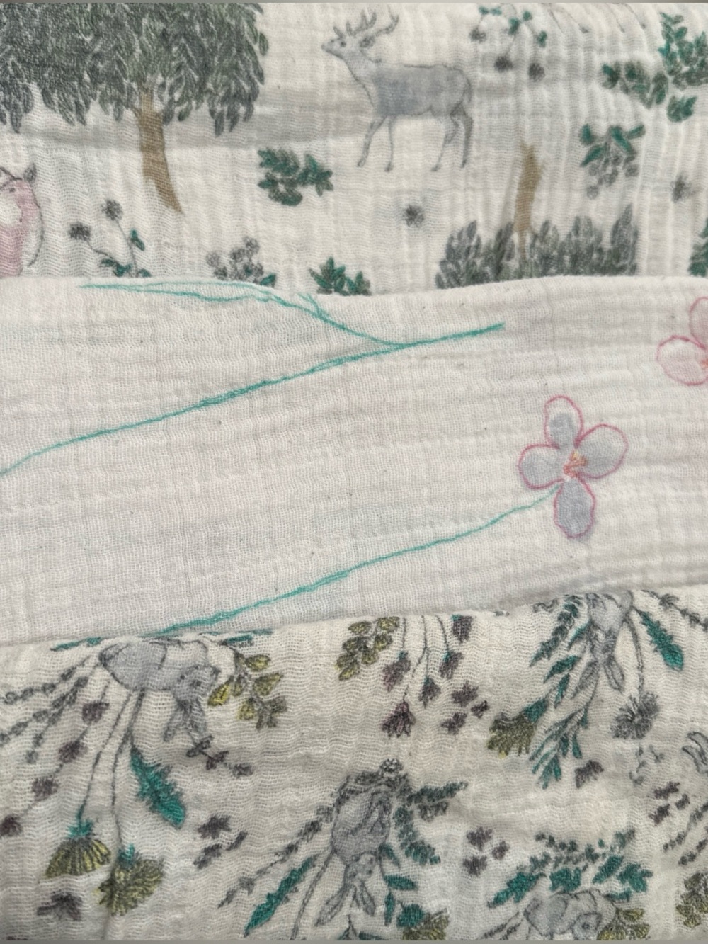 3 Aden & Anais Muslin Girl Swaddle Blankets Woodland Bunny Deer Flowers 44x40"